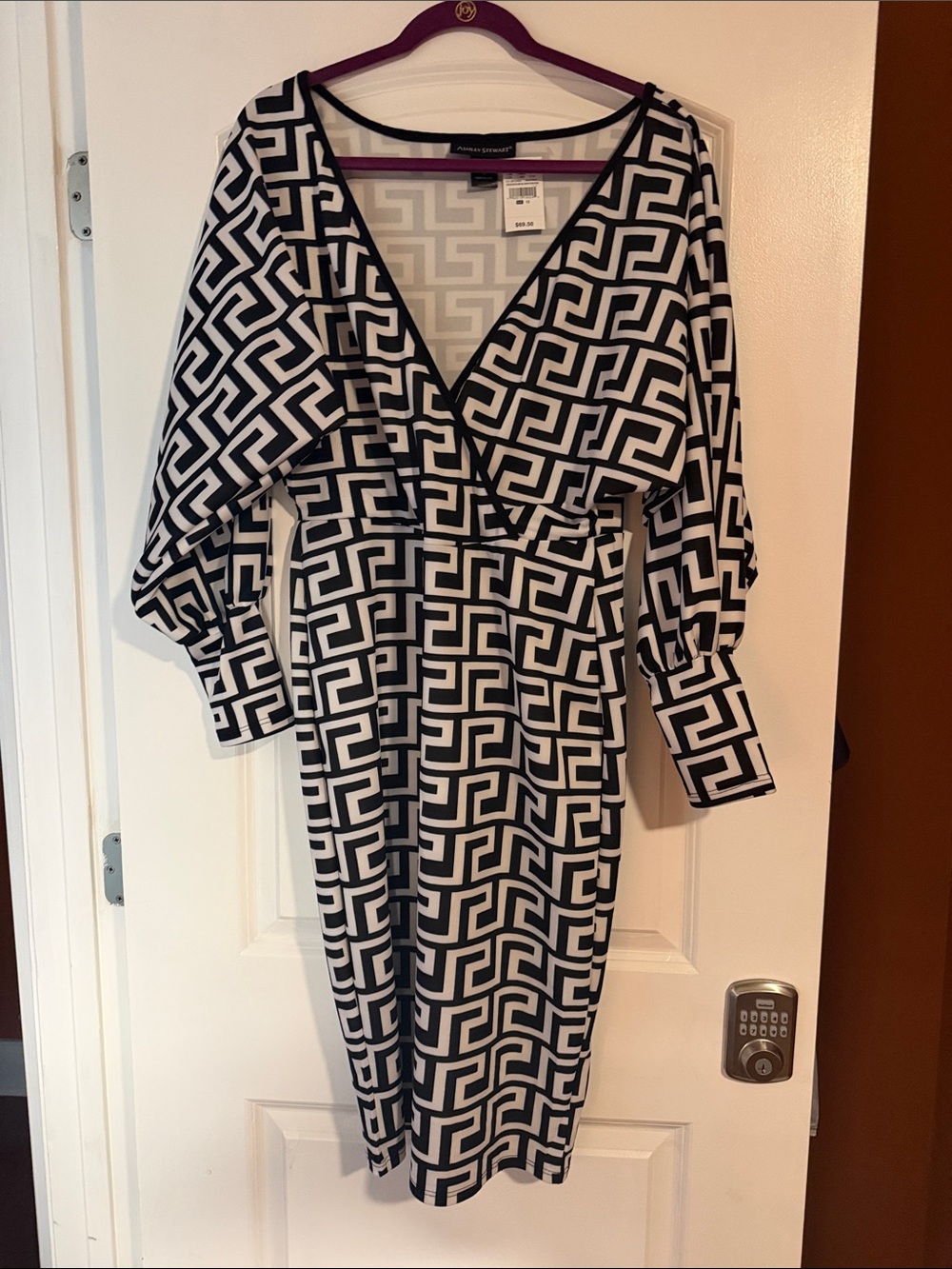 Ashley Stewart Black and White Geometric Midi Dress